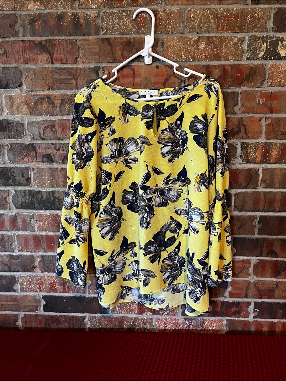 Chaus New York Women’s Yellow Long Sleeve Floral Blouse Size:L